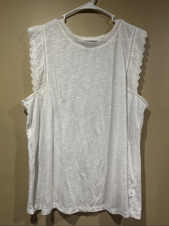 Falls Creek Tops - Falls Creek White Lace-Trim Tank Top
